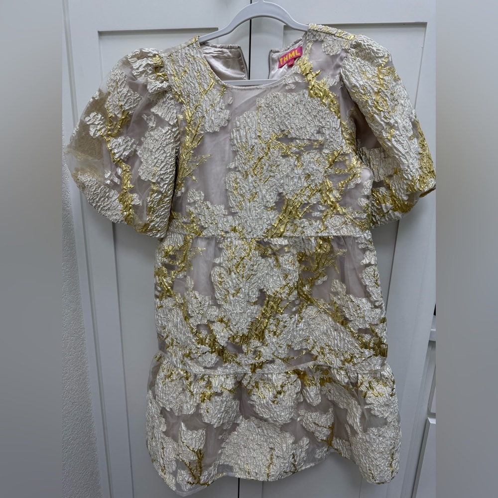 Elegant Gold and Cream Textured Dress - THML